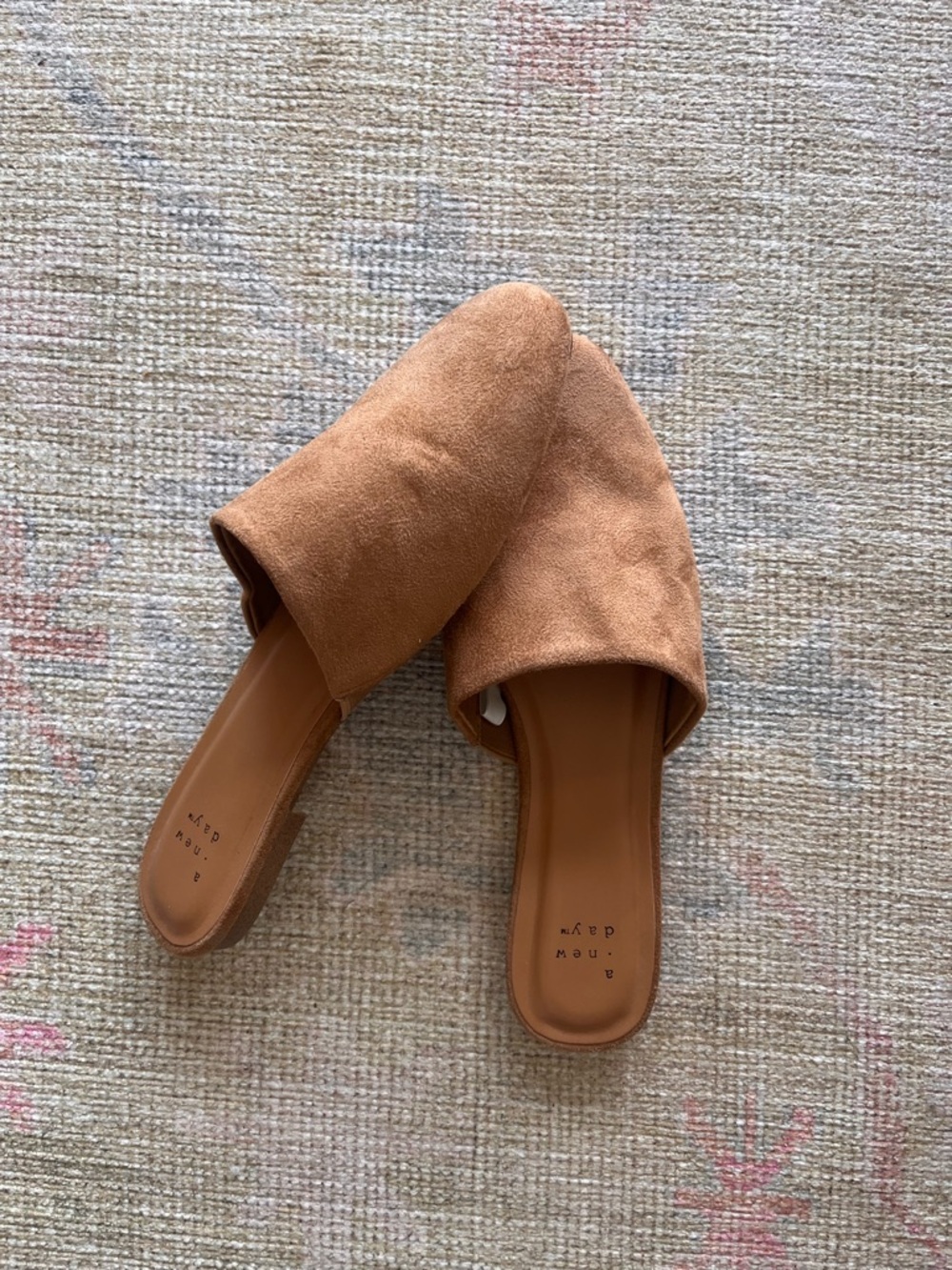 Suede Slide Mules in Camel Brown -